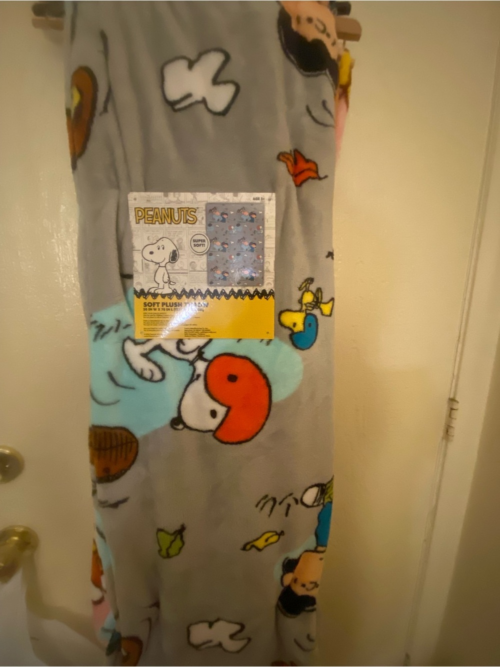 Peanuts Plush Snoopy Throw Blanket - Gray, Light Blue, Red, Yellow